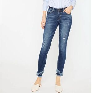 Women's Blue Frayed Hem Jeans